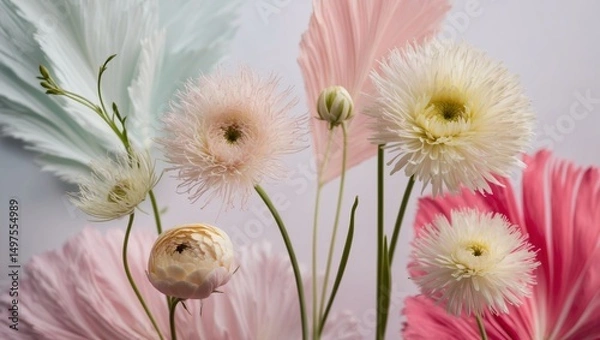 Obraz Colorful flowers presented creatively in a modern arrangement with soft pastel hues and unique textures