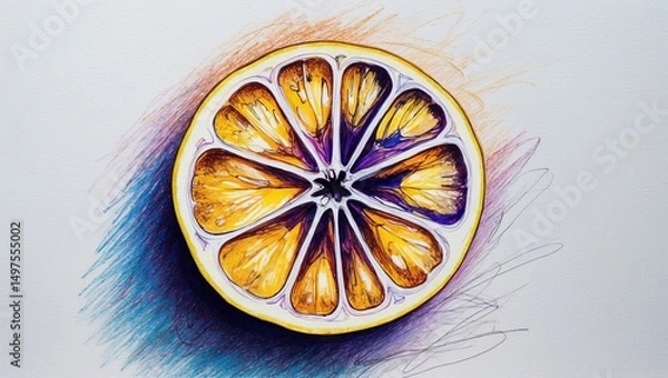 Obraz Colorful illustration of a halved lemon showcasing vibrant details and artistic shadows