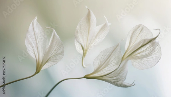 Obraz Delicate white flowers softly swaying with light in a tranquil indoor setting during a serene afternoon