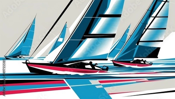 Obraz Sailboats racing on open water during a bright day with dynamic patterns and vibrant colors