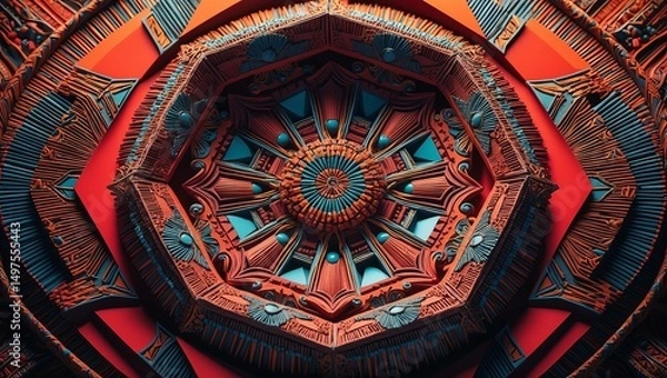 Obraz Intricate ceiling design showcases vibrant colors and detailed craftsmanship in architectural marvel