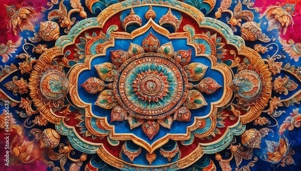 Obraz Intricate mandala artwork showcasing vibrant colors and detailed designs in an artistic display