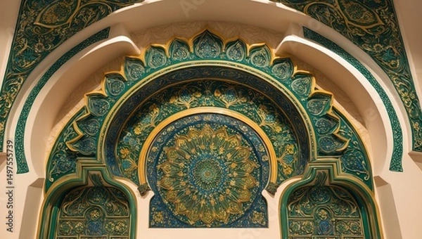 Obraz Intricate Islamic geometric patterns in a historical architectural archway of a cultural building