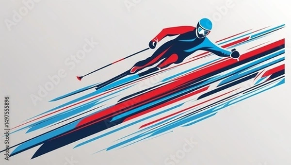Obraz Ski racer glides down the slope with speed and grace during a thrilling winter competition