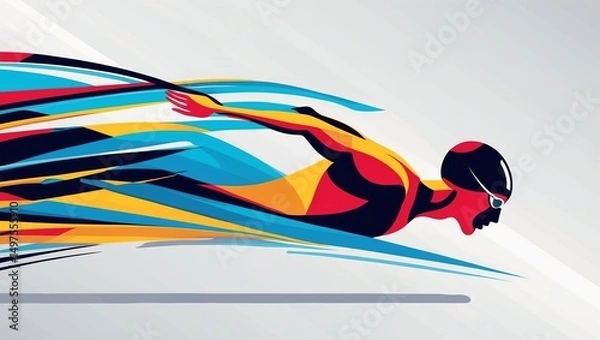 Obraz Dynamic swimmer moves swiftly through water in an abstract design illustrating speed and agility at a competitive event