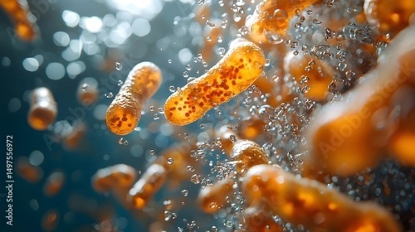 Fototapeta Bacteria breaking down contaminants in a wastewater system