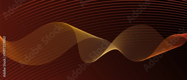Obraz Abstract horizontal background with red gradient wave lines. Minimalistic back creating dynamic visual effect. Trendy volumetric 3d stripes design on dark background. Features vector backdrop.
