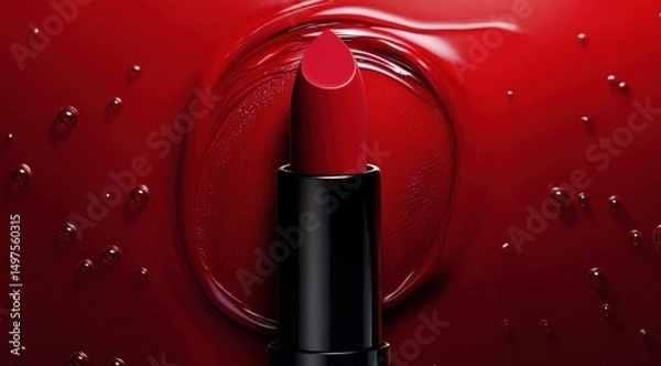 Obraz Lipstick in the center of a dark red liquid background, close-up, product photography