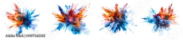 Fototapeta PNG Colorful powder explosions in blue, orange, and white element set on transparent background.