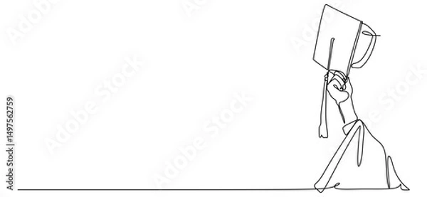 Obraz Continuous line drawing of graduation cap. Academical graduation hat equipment element icon template concept. Celebration ceremony master degree academy graduate sketch outline vector