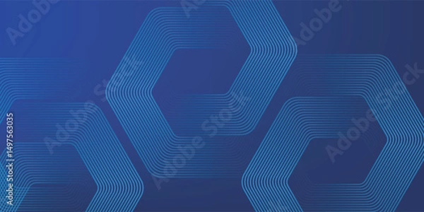 Fototapeta Digital futuristic technology concept with hexagons. Digital hexagonal blue abstract background. Geometric stripe line art design for poster, brochure, cover, banner, website, header.