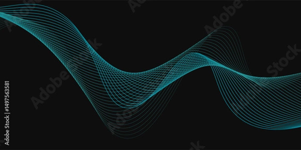 Obraz Abstract glowing wave lines on dark blue background. Dynamic wave pattern. Modern flowing wavy lines. Futuristic technology concept. Suit for banner, poster, cover, brochure, flyer, website