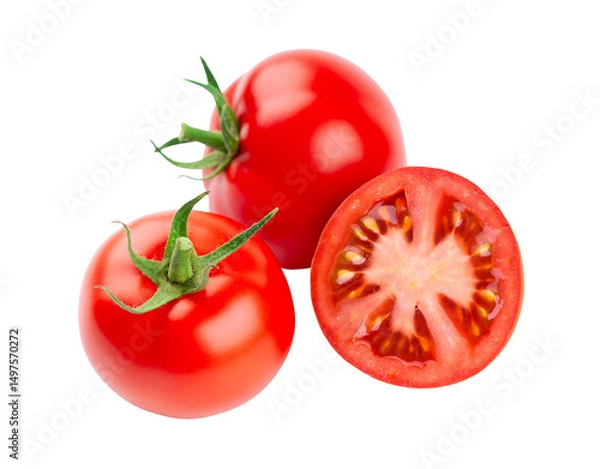 Fototapeta Tomato closeup isolated on transparent background. PNG format