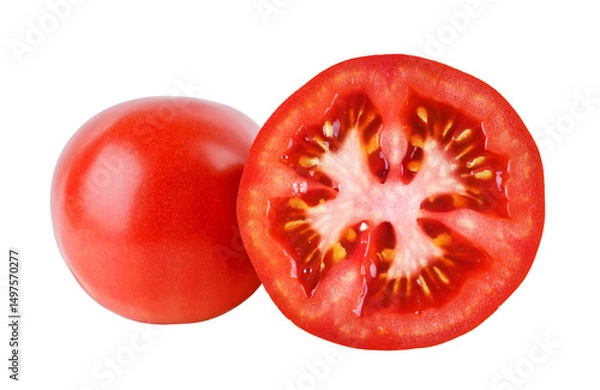 Fototapeta Tomato slice closeup isolated on transparent background. PNG format