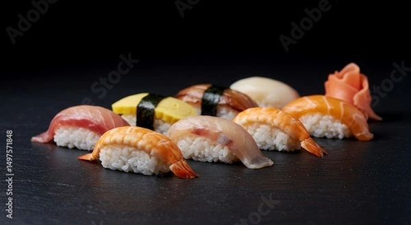 Fototapeta Assorted Nigiri Sushi with Ginger