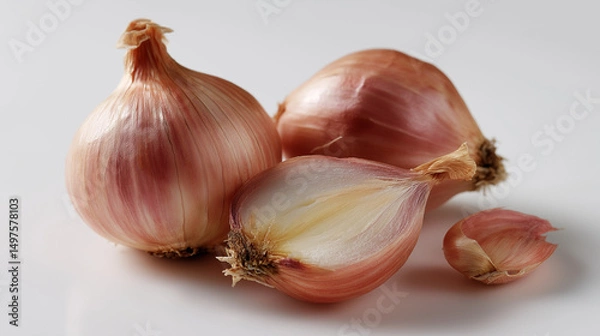 Fototapeta Fresh Shallots on White Background – AI Generated Image