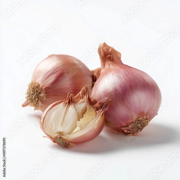 Fototapeta Fresh Shallots on White Background – AI Generated Image