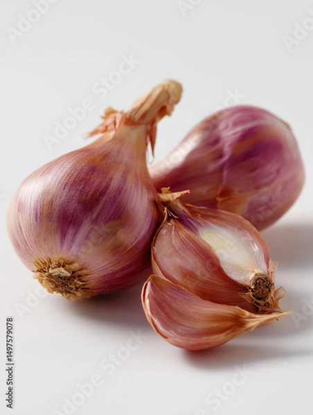 Fototapeta Fresh Shallots on White Background – AI Generated Image