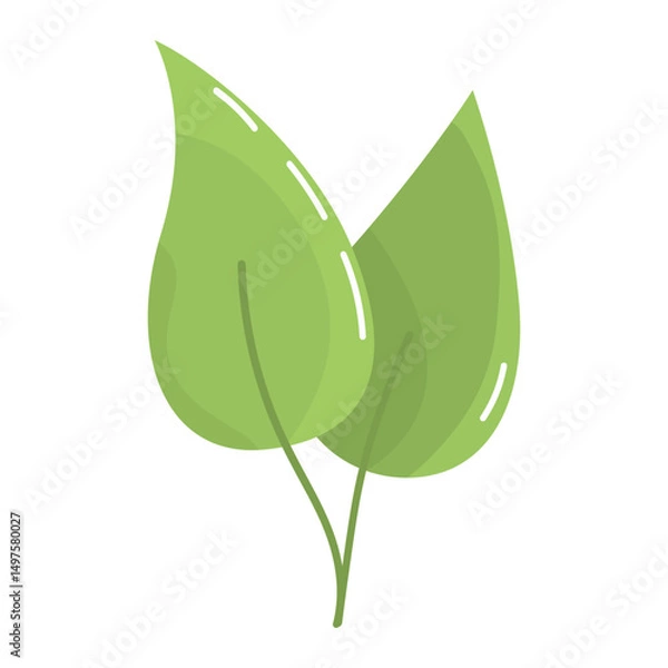 Fototapeta Couple green leaf in simple flat style. Leaves isolated on white background. Eco-friendly symbol for design and print. Two leaf clip art in vector. Natural sign for packages. Bright green leaves.