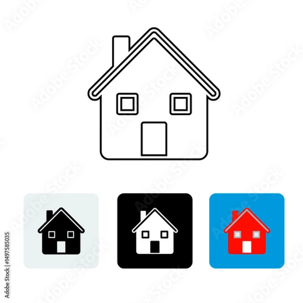 Obraz house icon, line icon, black, white and red color using dark white, black and light blue buttons