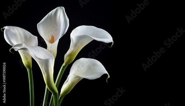 Fototapeta condolence card with white calla lilies isolated on black background