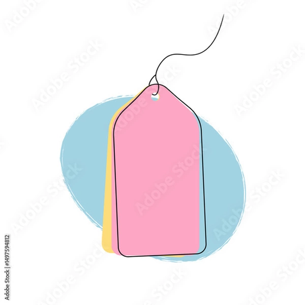 Fototapeta Cute sale label on ribbon for price off. Clear price tag. Super discounts tag for shop, markets promotion. Simple childish price tag isolated on white background. Modern flat style design sale beige