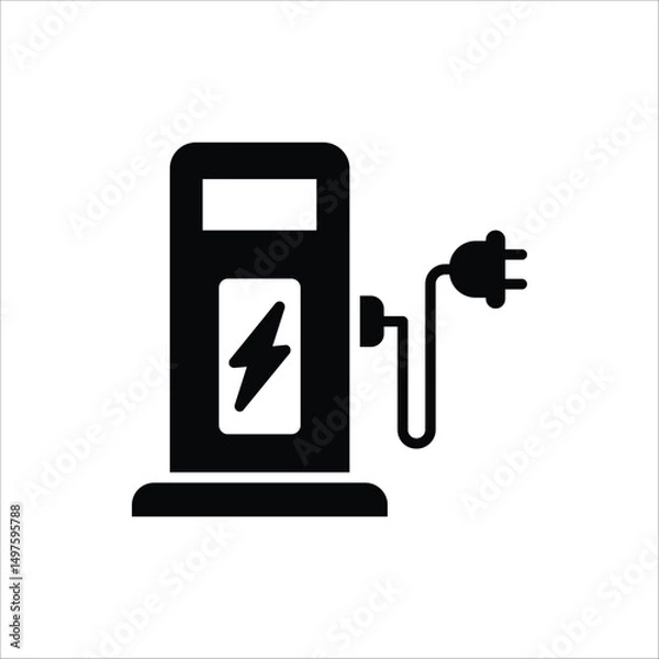 Fototapeta Electric Station for Vehicle Icon. Charger with Plug for Electrical Power Auto Symbols. Charge Station for Green Energy Automobile. Vector Illustration for web design, isolated on white background.