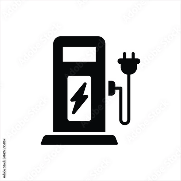 Fototapeta Electric Station for Vehicle Icon. Charger with Plug for Electrical Power Auto Symbols. Charge Station for Green Energy Automobile. Vector Illustration for web design, isolated on white background.