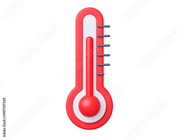 Fototapeta A red 3D rendered thermometer showing high temperature