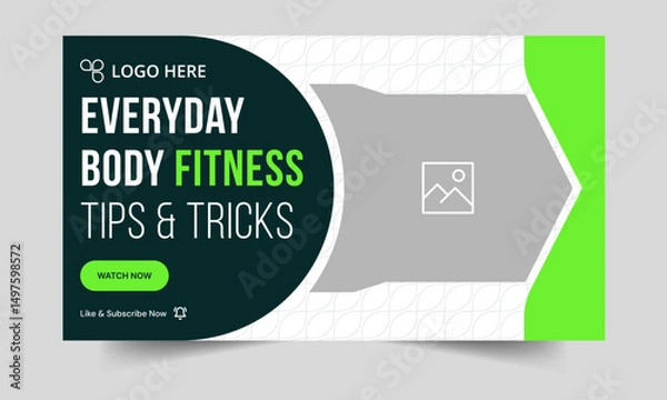 Fototapeta Trendy fitness video thumbnail banner design, fitness tips and tricks banner design, customizable vector eps 10 file format