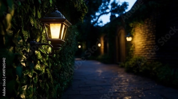 Fototapeta Illuminated Pathway: A Serene Nighttime Stroll