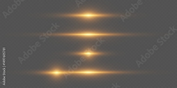 Obraz Horizontal golden highlights on a dark background, the effect of a glowing lens flare.