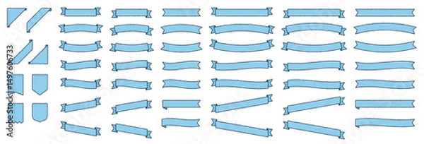 Obraz 手書き風　ブルーのリボンフレームセット　装飾用・見出し用・飾り枠にも使えるシンプル素材