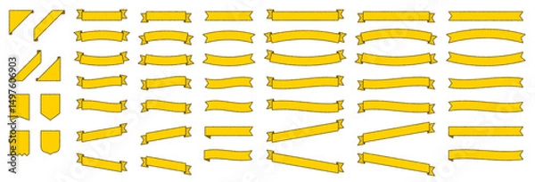 Obraz 手書き風　黄色のリボンフレームセット　装飾用・見出し用・飾り枠にも使えるシンプル素材