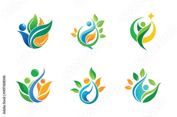 Fototapeta Set of Logo design for nature and wellness 