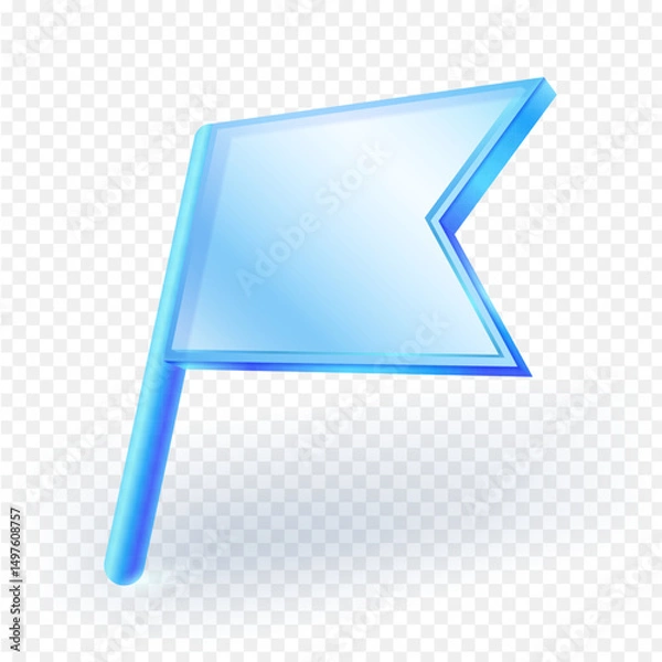 Fototapeta Transparent glass flag 3d icon with shadow, isolated on transparent background. Ideal for web UI, game, elements, and digital badges. Vector illustration.