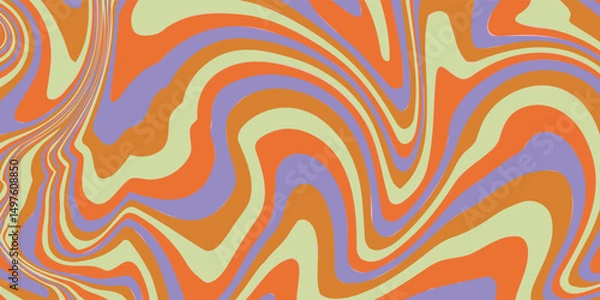 Fototapeta Grioovy psychedelic wave background for banner design. Retro 60s 70s psychedelic pattern. Modern wave retro abstract design. Rainbow 60s, 70s, hippie vector