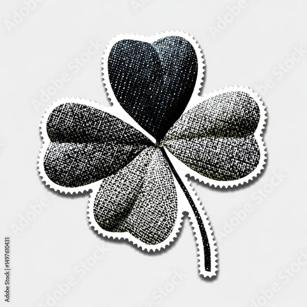Obraz Black and white clover leaf with three lobes in halftone dot style on white background