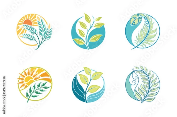 Fototapeta Set of Leaf Symbols for Eco-Friendly Branding