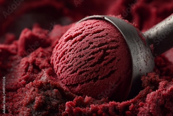 Fototapeta Deep Berry Sorbet Scoop Close-Up with Frosty Texture and Rich Color