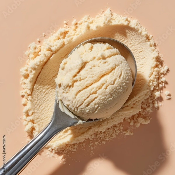 Fototapeta Creamy Vanilla Ice Cream Scoop with Textured Surface Close-Up