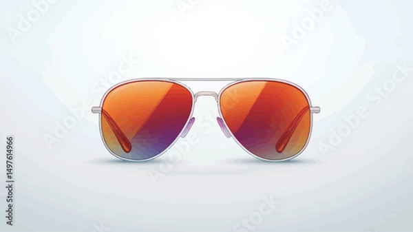 Fototapeta A close-up studio shot of a pair of aviator sunglasses against a bright, seamless white background. The sunglasses feature a metallic silver frame and gradient lenses transitioning from a vibrant.