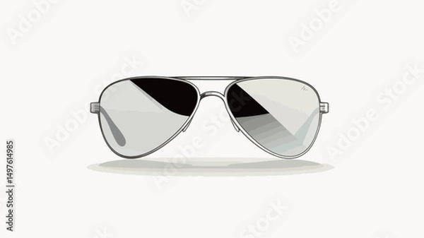 Fototapeta Close-up studio shot of a pair of silver aviator sunglasses against a pure white background. The sunglasses feature a mirrored gradient lens,