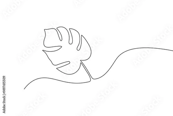 Fototapeta Monstera Leaf one line drawing  minimalist continuous line art isolated vector

