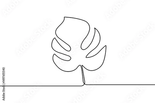Fototapeta Monstera Leaf one line drawing  minimalist continuous line art isolated vector
