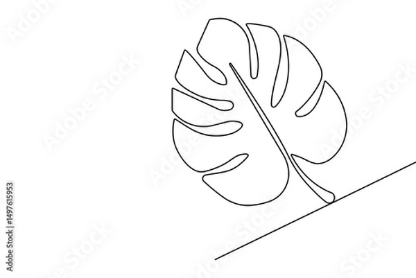 Fototapeta Monstera Leaf one line drawing  minimalist continuous line art isolated vector
