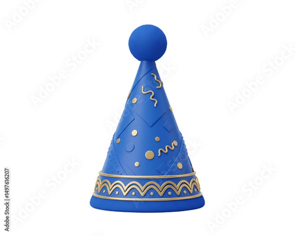 Obraz Elegant blue party hat with gold trim isolated on clean white background