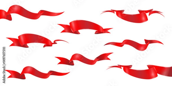 Fototapeta Red ribbons horizontal banners set. Vector illustration
