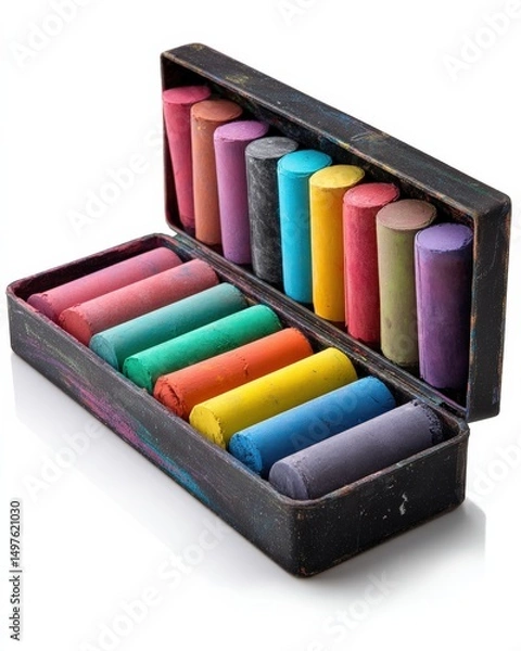 Fototapeta A box of colorful pastel chalks, perfect for artistic expression.