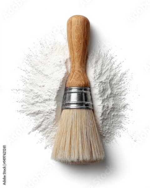 Fototapeta Wooden-handled brush in white powder.  Clean and simple image.